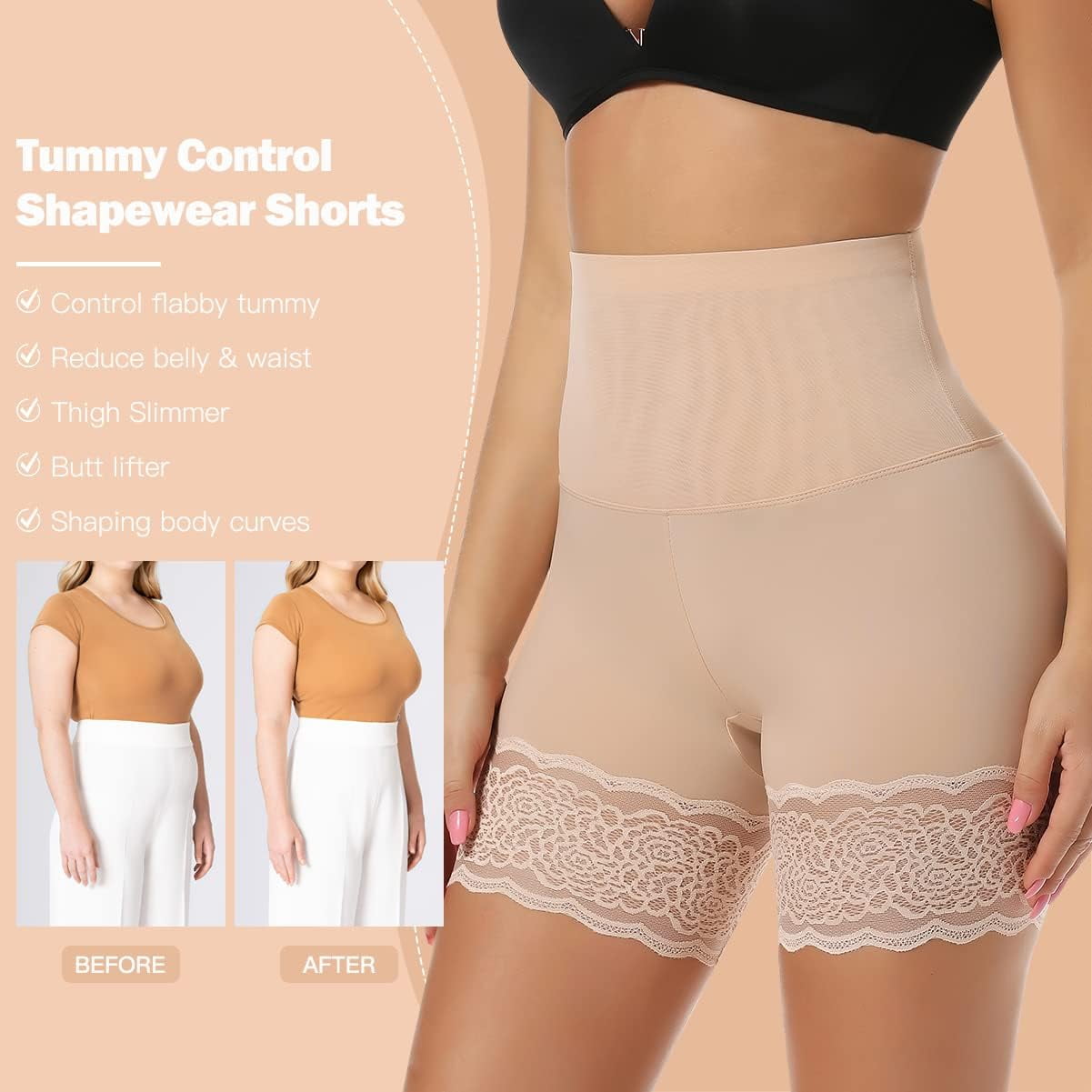 Vicbela - Shapewear Seamless Shorts, Tummy Control, Anti Chafing, Underwear  – Woman Second Skin Short, Slip Shorts, High Waisted - Beige, M at   Women's Clothing store