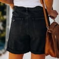 thumbnail image 4 of Women'S Casual Ripped Denim Shorts High Rise Distressed Rolled Hem Jeans Shorts Black XL, 4 of 7