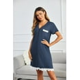 thumbnail image 5 of Ekouaer Women's Sleep Dress Short Sleeve Sleepwear Comfy Button Down Sleepshirt with Chest Pocket, 5 of 7