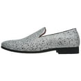 thumbnail image 3 of Santimon Leather Paillette Loafers Business Dress Shoes Glitter Slip-on Casual Shoes Silver 10.5 US, 3 of 7