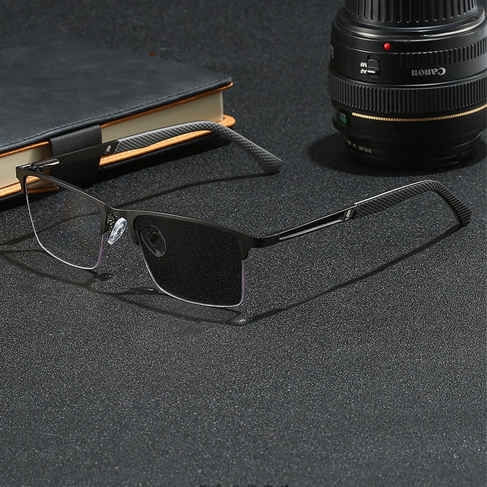 Men Photochromic Gray Business Reading Glasses 1.50, Gunmetal Metal Spring Hinge Progressive Readers +1.50 Strength