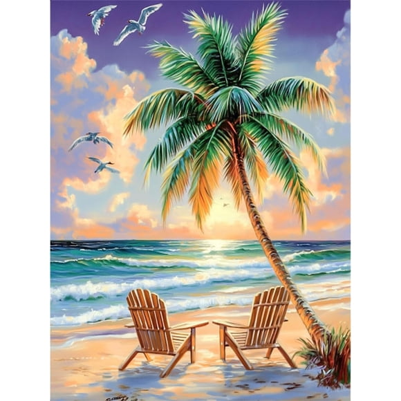Adult Beach-Themed Diamond Painting Kit — Beach Diamond Art Set for Adults, Scenic Gemstone Painting Craft Kit, Ideal for Gifting & Home Wall Decor (12x16 Inches) — Unframed,G7995-MG