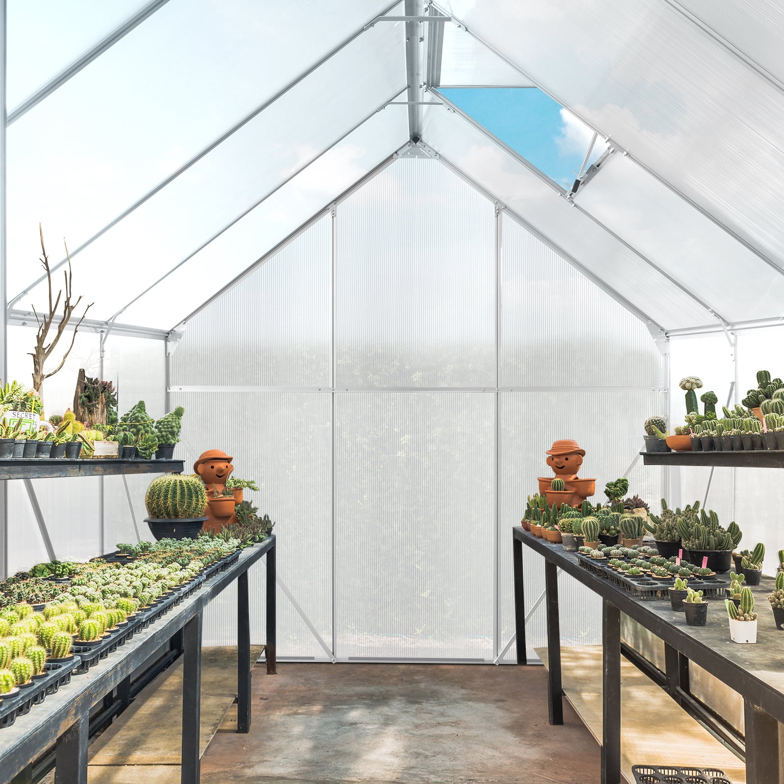 UBesGoo Greenhouse 6x8ft Hybrid Polycarbonate for Garden Silver