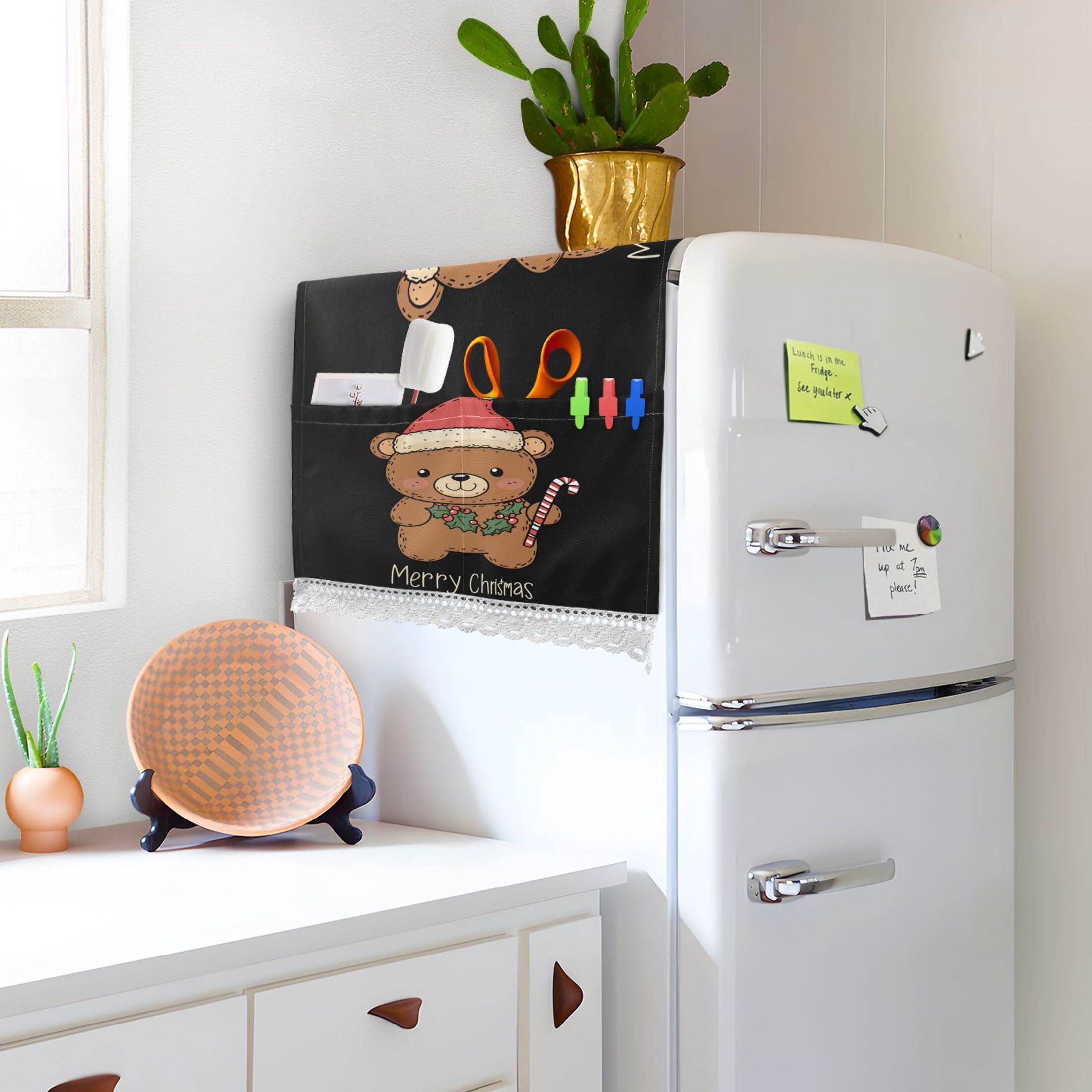 A Cute Teddy BearWasher and Dryer Covers Dust-Proof and Oil Resistant Fridge Cover with 4 Storage Pockets Washing Machine Top Cover for Laundry Kitchen Home 51.2 x 22 In
