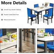 Dining Room Bar Table Set for 4, Kitchen Table Set with 4 Velvet Chairs, Modern Wooden Top Finish Dining Set for Bar, Breakfast Nook, Blue