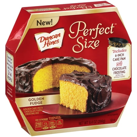 Duncan HinesÂ® Perfect Sizeâ¢ Golden Cake Mix & Chocolate Fudge Frosting Mix 9.4 oz.