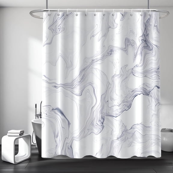 Grey and White Shower Curtain, Modern Abstract Liquid Marble Shower Curtain for Bathroom Waterproof Fabric Shower Curtain Set with Hooks, 72x72 Inch
