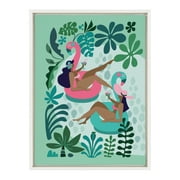 Kate and Laurel Sylvie Mid Century Modern Girl Friends Framed Canvas Wall Art by Rachel Lee of My Dream Wall, 18x24 White, Feminine Tropical Art for Wall