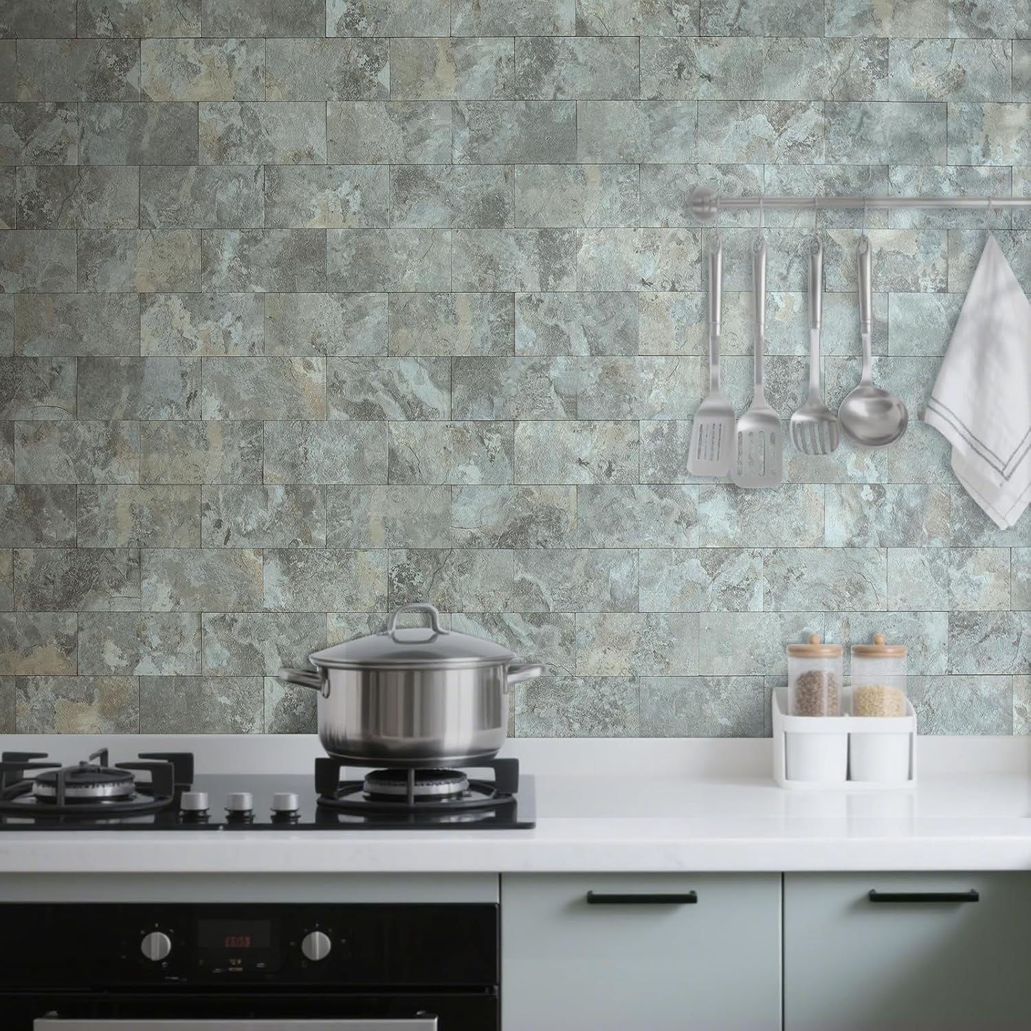 3" x 6" Subway Tile Peel and Stick Backsplash, Thick PVC Stick on Wall Tiles (100, Grey & Brown Slate)