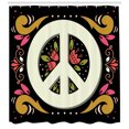thumbnail image 3 of Hippie Shower Curtain, Graphic Peace Sign with Flower Shapes Sixties and Seventies Pacifism Icon or Symbol, Fabric Bathroom Set with Hooks, 69W X 75L Inches Long, Multicolor, by Ambesonne, 3 of 3