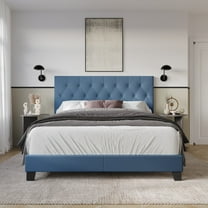 Home Design Omaha Queen Tufted Upholstered Panel Bed Frame, Blue, Easy Assembly