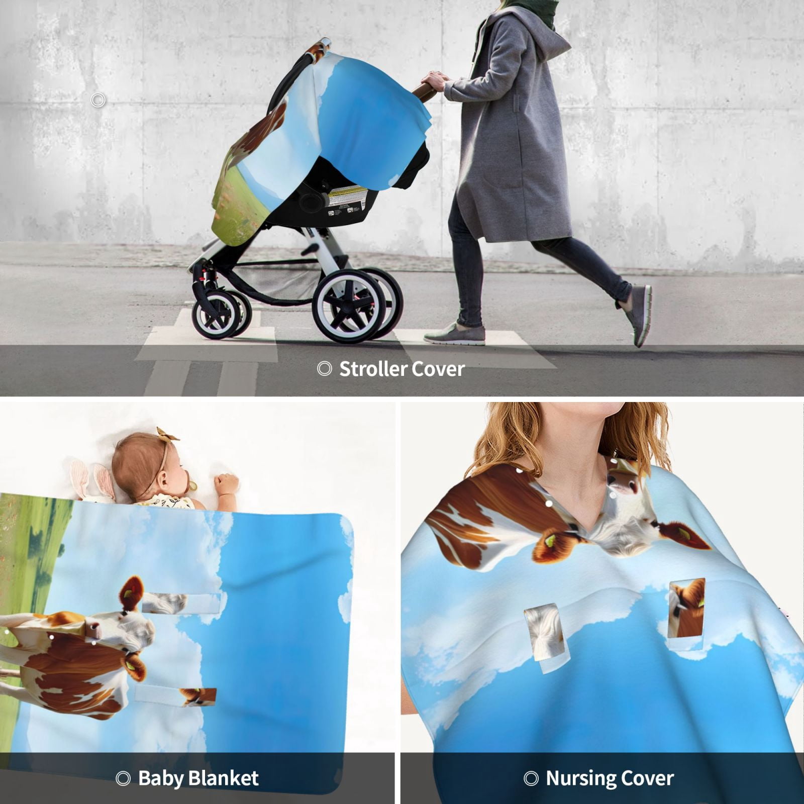 Car Seat Cover Baby - Cow Grazing Nature Breathable Infant Car Seat Cover for Baby Carseat, Lightweight Comfort Baby Essentials Must Haves Newborn Stuff for Girl Boy