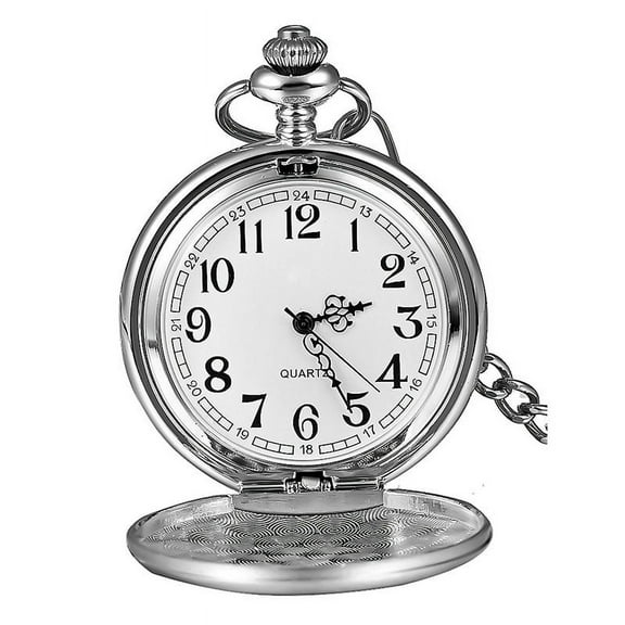 Classic Vintage Mens Pocket Watch Gift (Silver)