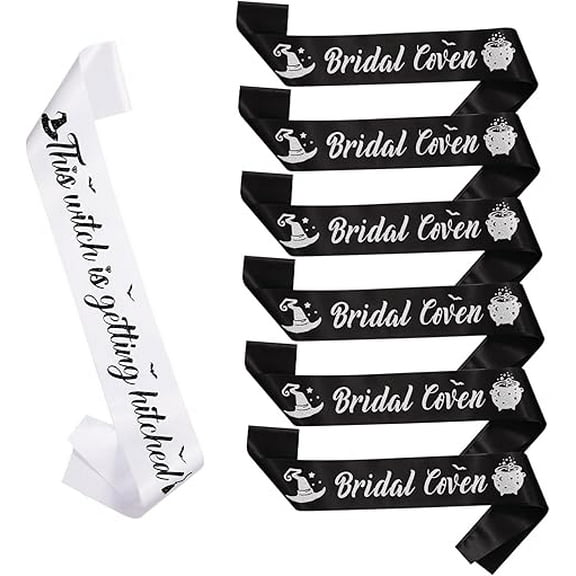 Serencatcher 7Pcs Bachelorette Party Sash Set, This Witch is Getting Hitched Bride Sash, Bridal Coven Sashes with Witch Hat and Jar Pattern for Bridal Shower Bachelorette Witch Theme Halloween Party