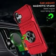 thumbnail image 2 of Case Designed for iPhone 16, Hybrid Back Case with Ring Stand & Hidden Card Slot & Support Magnetic Car Mount Shockproof Fall-Protection Slim Phone Cover for iPhone 16, Red, 2 of 7