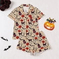 thumbnail image 2 of CUZIBR Girls Halloween Pajamas Sets Pumpkin Bat Castle Pajamas Set Lapel Button Short Sleeve Shirt Elastic Waist Shorts 2 Pieces Sleepwear Loungewear Outfits,A-Khaki,5-6 Years, 2 of 9