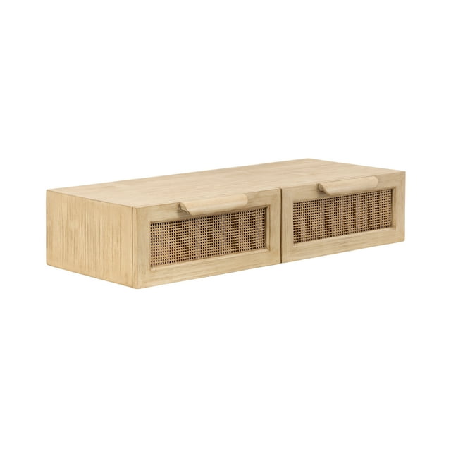 Kate and Laurel Ori Modern Cane Floating Console Table, 18 x 13 x 6, Black, Mounted Rattan Entryway Table Wall Shelf with Drawer for Storage and Home Decor