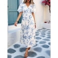 thumbnail image 2 of Women'S Summer Casual Short Sleeve Tiered Flowy Dress Long Midi Beach Sundress Vacation Outfits Blue Print XXL, 2 of 7