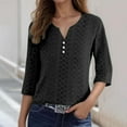 thumbnail image 2 of MIXUE Womens Summer Tops Jacquard Solid Color V Neck Three Quarter Sleeve Stylish Fashion Casual Pullover T Shirts Holiday Wear,Black,XXL, 2 of 5
