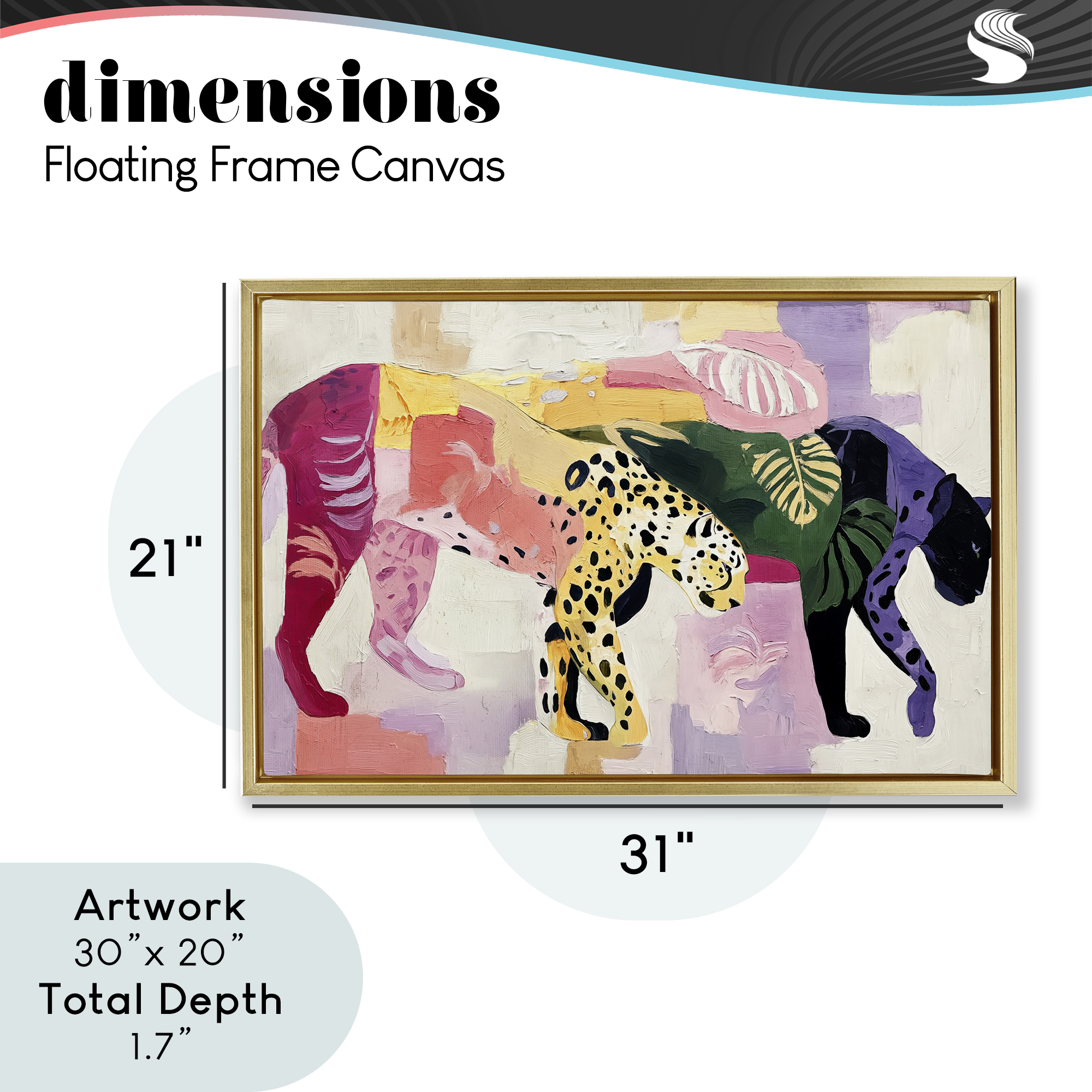 Candy Cats Tropical Wildlife Gold Framed Floater Canvas Wall Art, design by Annabelle Hall