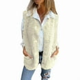 thumbnail image 2 of Women V-Neck Fleece Outerwear Vests Plush Button Down Jacket Tops Sleeveless Gilet Coats with Pockets Cream White XXL, 2 of 6