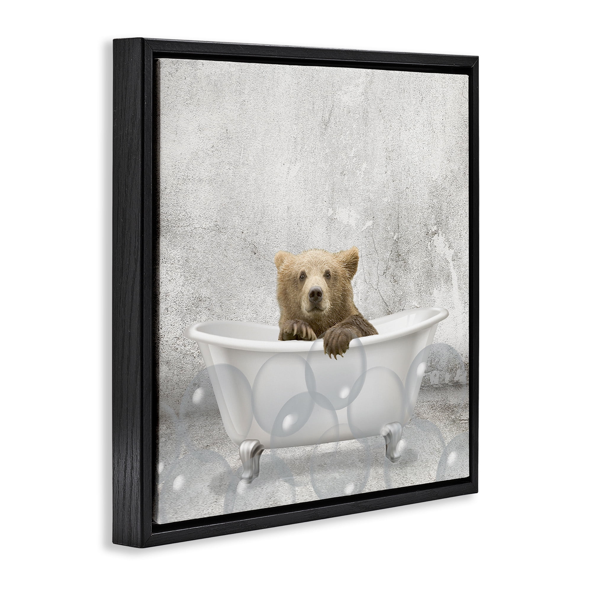 Stupell Industries Baby Bear Bath Time Animals & Insects Painting Black Floater Framed Canvas Art Print Wall Art, 25 x 25