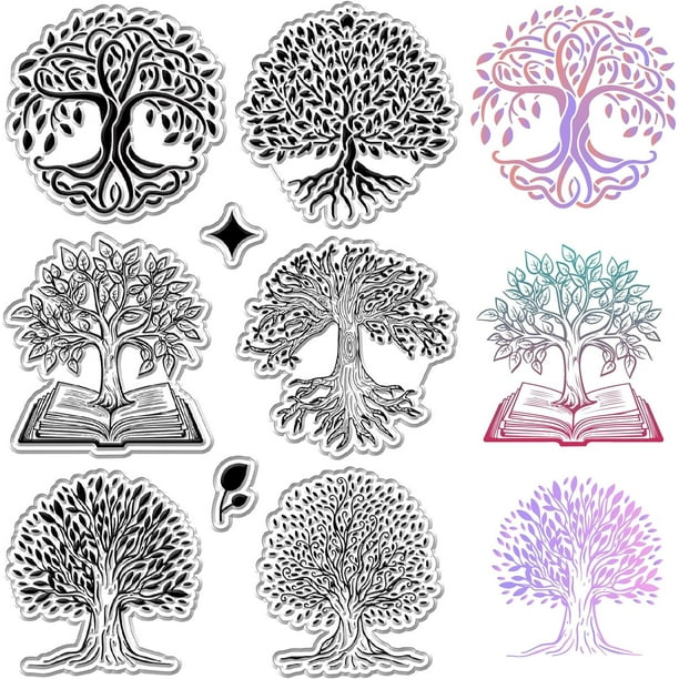 Sellos transparentes Árbol de la Vida, sello postal reutilizable con forma de estrella y planta, sellos de silicona transparentes