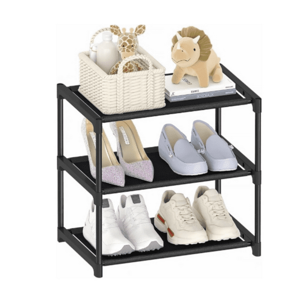 3 Tier Small Shoe Rack, Narrow Stackable Kids Toddler Adult Shoe Storage Organizer Shelf for Closet Floor Front Door Entrance Entryway,   Standing Shoe Rack Organization Shelves