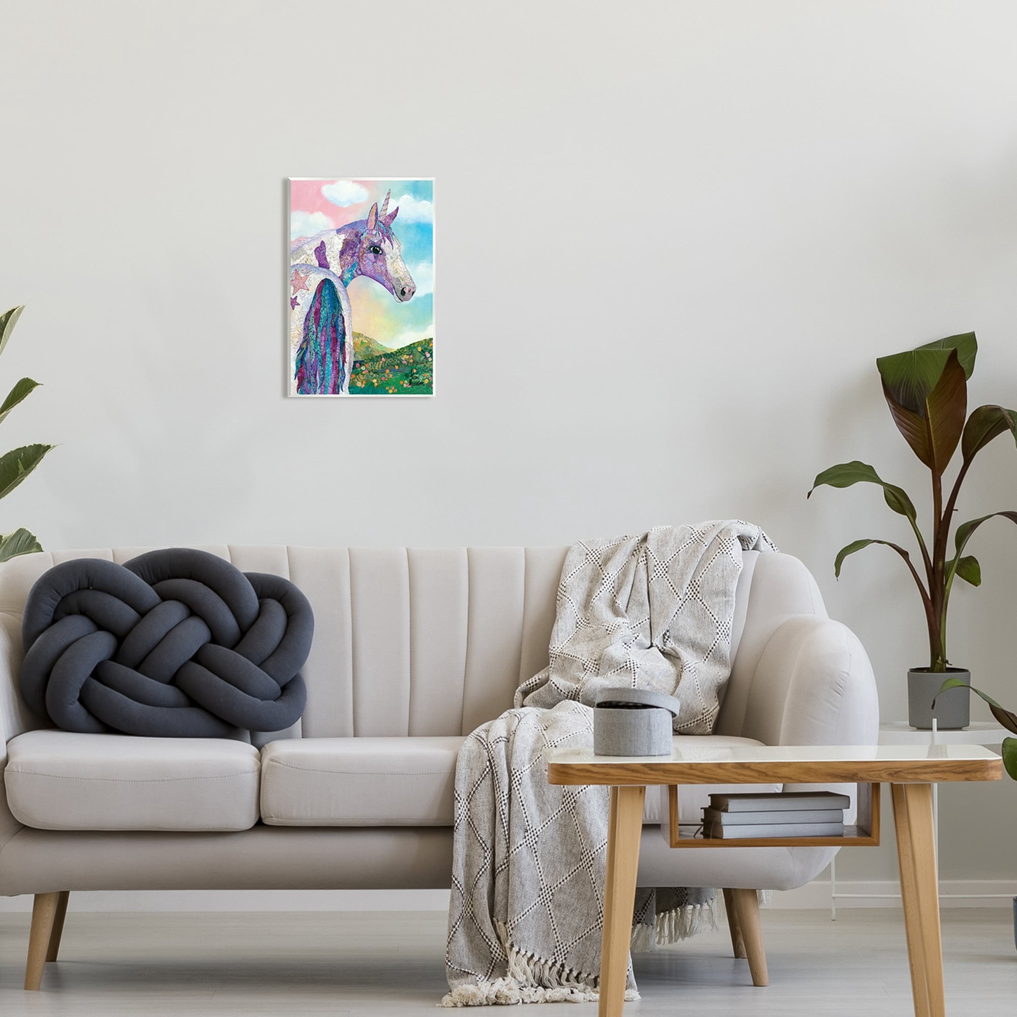 Stupell Industries Starry Eyed Unicorn Floral Fantasy Meadow Collage Painting Unframed Art Print Wall Art, Design by Lisa Morales