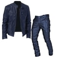 thumbnail image 2 of Blekii Men's Faux Leather Outfit Set, Motorcycle Style Jacket & Pants Combo, Two-Piece Pu Leather Tracksuit, Edgy Casual Wear for Parties, Complete Biker Look Ensemble, Fashion, 2 of 3