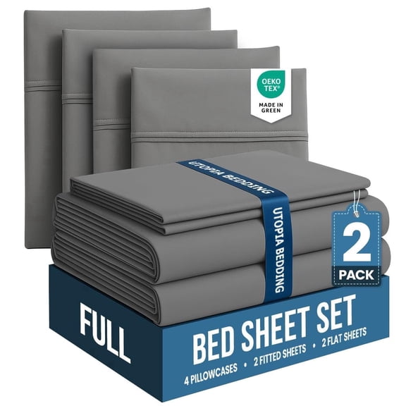 Utopia Bedding Full Sheet Set, Pack of 2 Complete Sets, 16" Deep Pocket, Soft & Breathable Microfiber, Fade & Shrinkage Resistant, Perfect for Spa, Hotel & Guest Bedroom - Grey