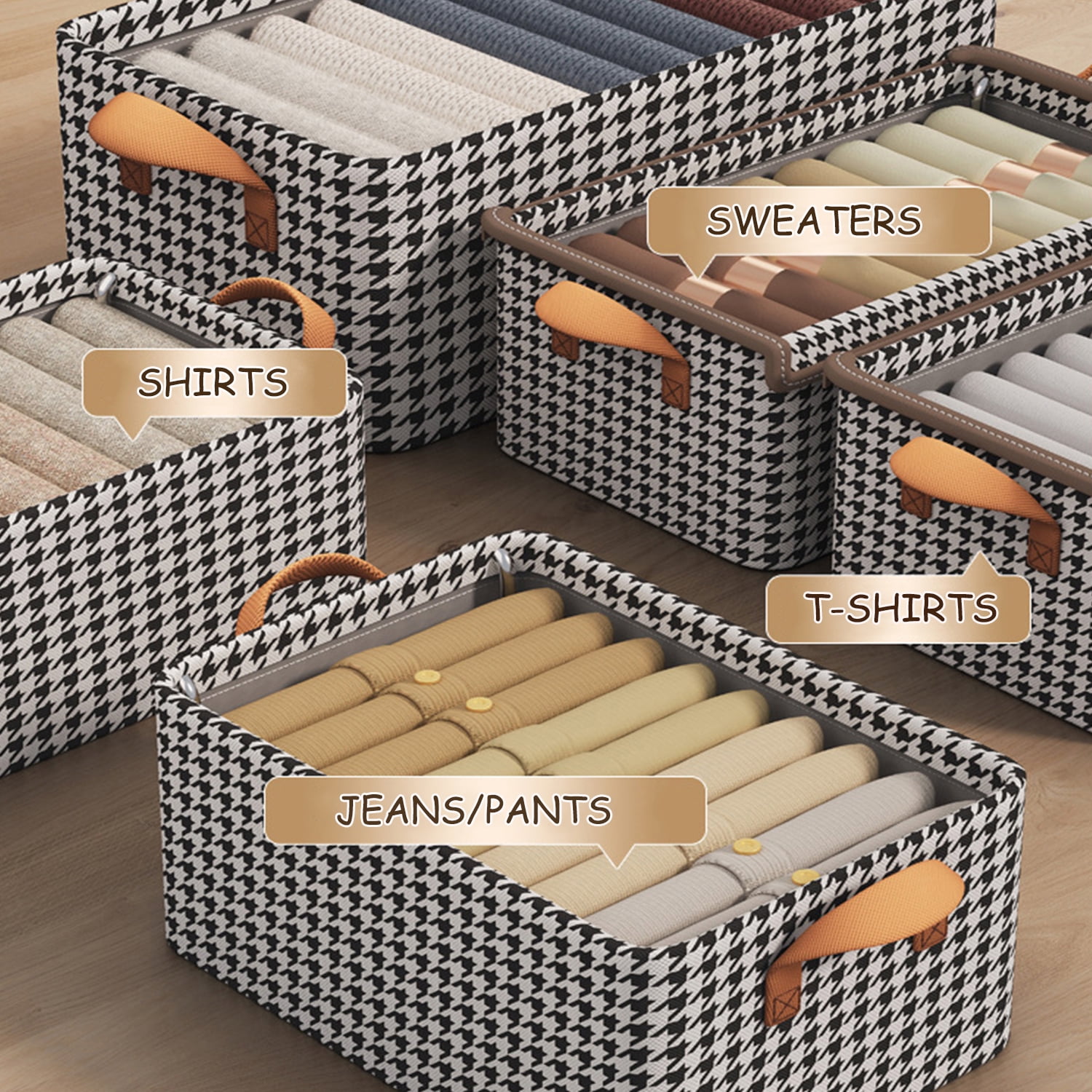 3 Pack Fabric Storage Bins with Lids, Wardrobe Storage Organiser, Stackable Storage Bin, Foldable Storage Baskets with Handle, Closet Organizers and Storage Boxs for Toys, Clothes, Home, Office