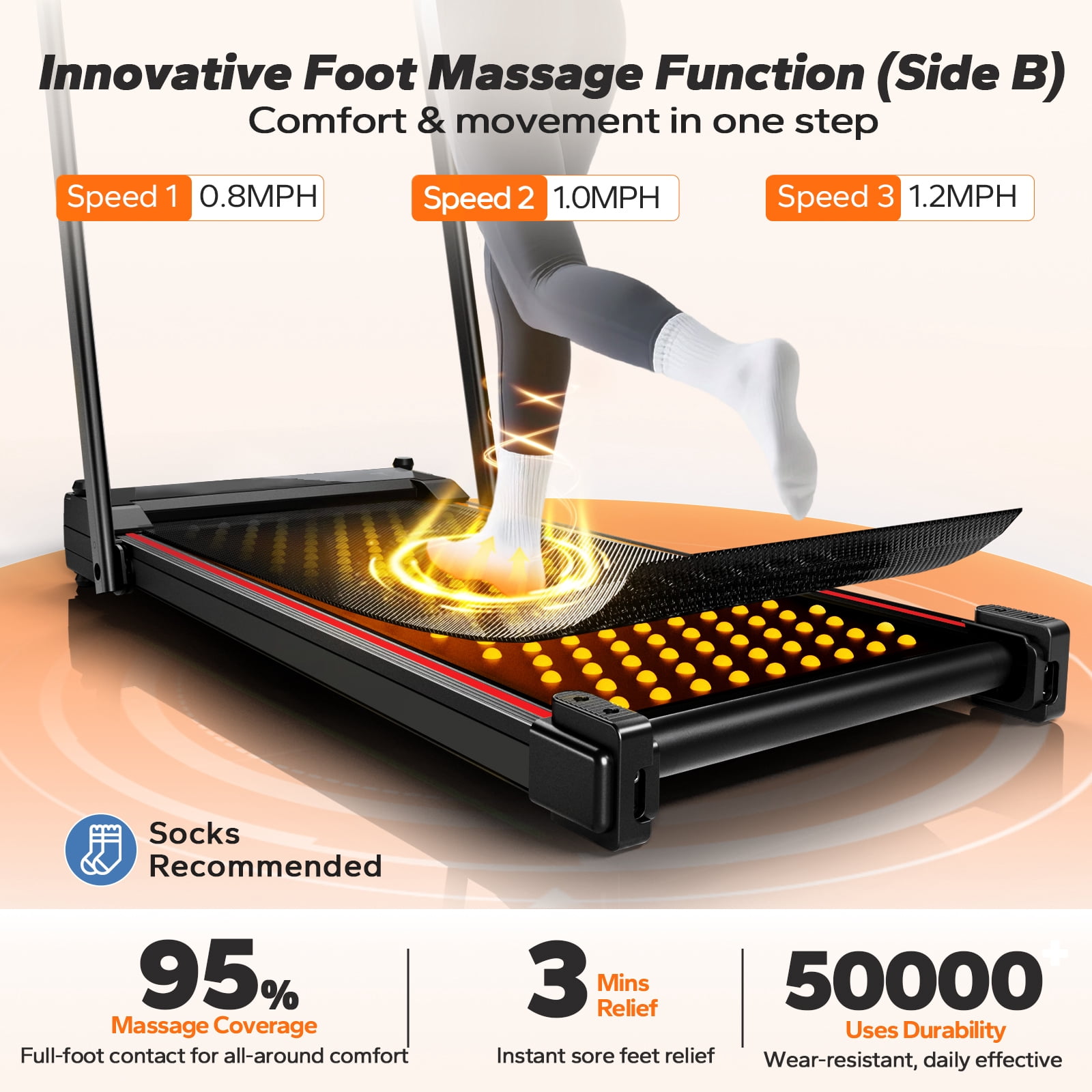 BEROCA 4-in-1 Portable Treadmill with Foot Massage, 3HP Foldable Treadmill with Incline Handle, Under Desk Small Treadmill For Home Office with Remote Control LED Display