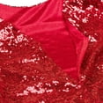 thumbnail image 3 of Women's 3/4 Sleeve V Neck Sequin Sparkle Glitzy Glam Wedding Party Dress Flapper Evening Club Cocktail Bodycon Clubwear L Red, 3 of 8