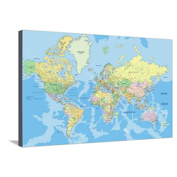 Detailed World Map Canvas Highly Detailed Political World Map With Labeling. Vector Illustration.  Educational Map Of The World Stretched Canvas Print Wall Art By Bardocz  Peter - Walmart.com