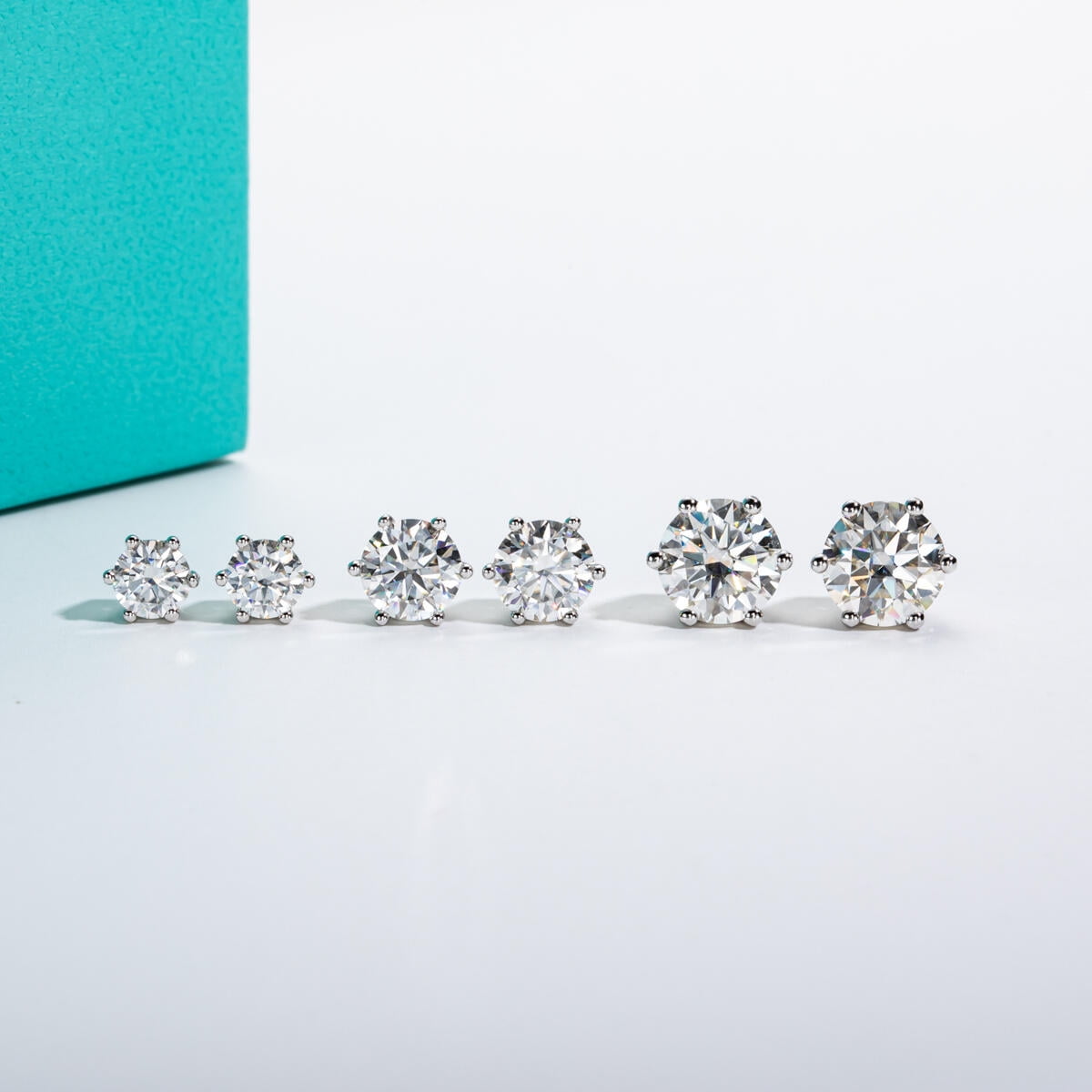 AnuClub 6.5mm Moissanite Stud Earrings Total 2 Carat 6-Prong D Color Round Cut Lab Created Diamond 14K Gold Plated S925 Silver Earrings for Women with Certificate