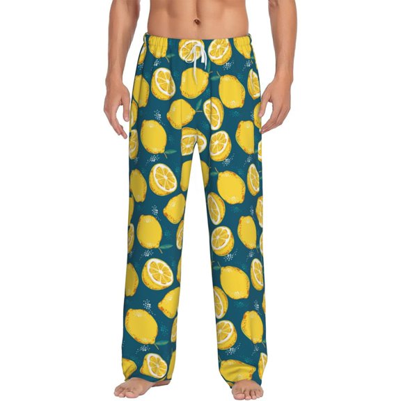 Vsdgher Lemon Print Mens Pajama Pants Sleep & Lounge Pants, PJ Bottoms With elastic waistb and Pockets