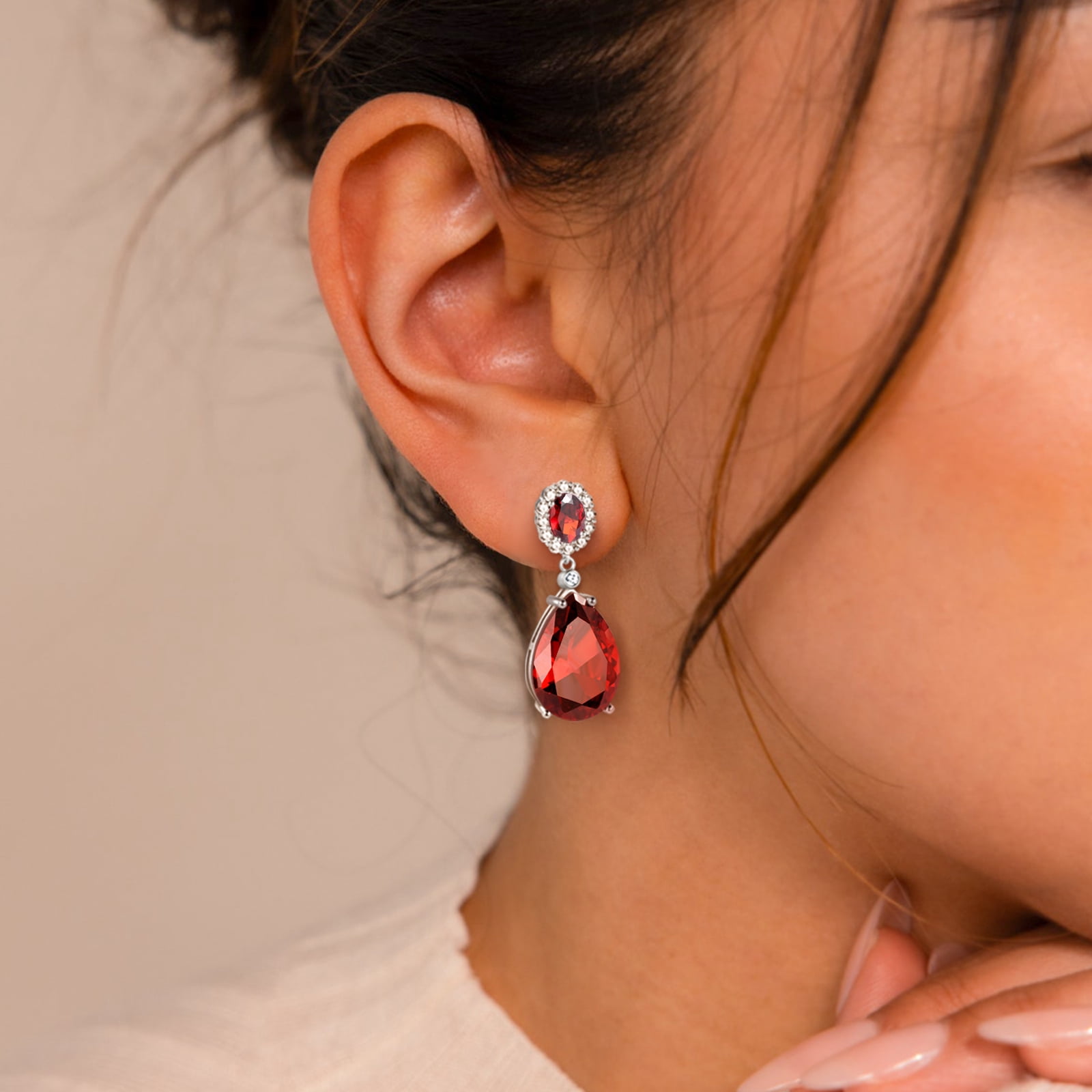 Juwaliy 10Ct Teardrop Dangle Earring Women Garnet January Birthstone Earring Jewelry 925 Sterling Silver Mom Grandma Christmas Valentine Birthday Gift