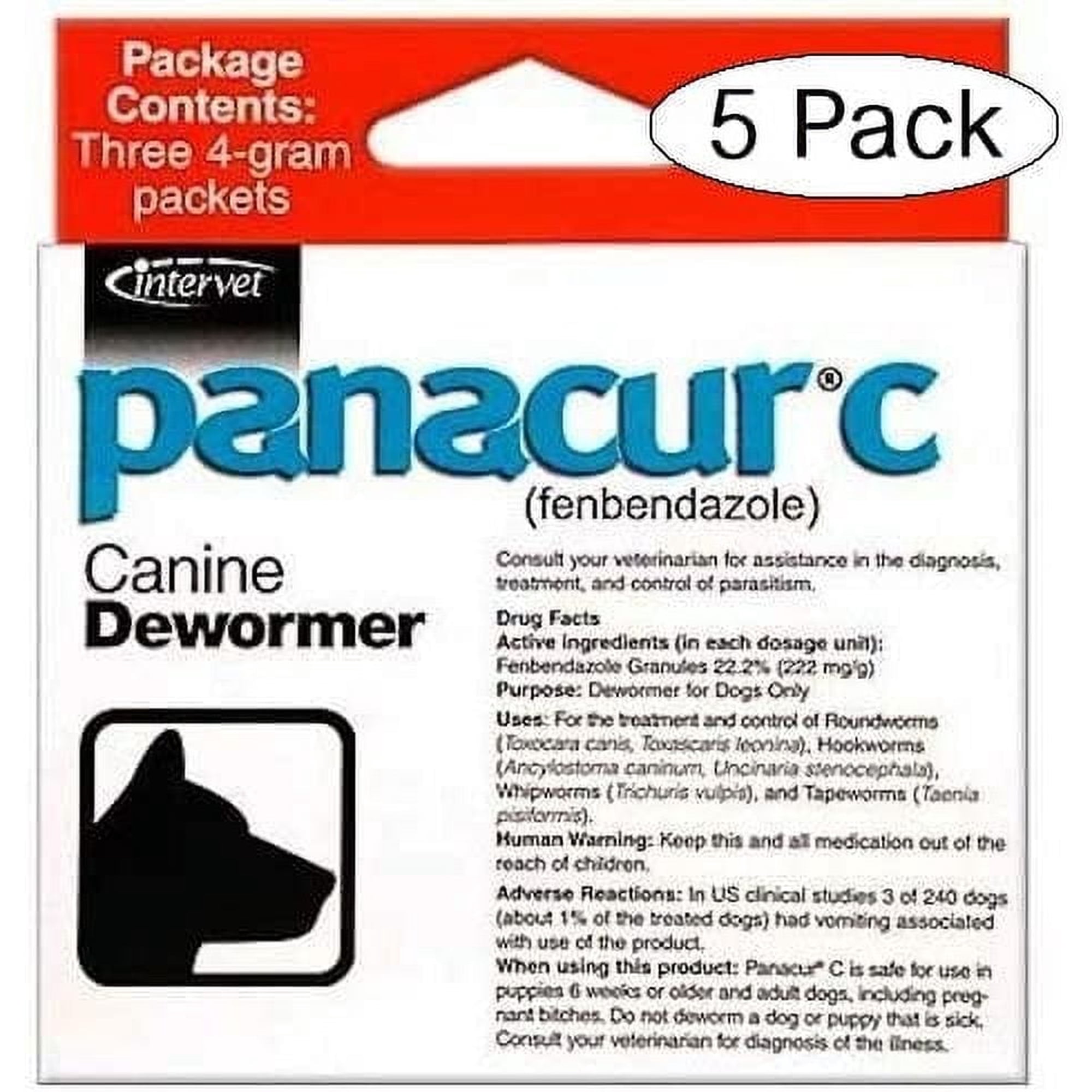 Panacur C Canine Dewormer 4 Gram pack of 5