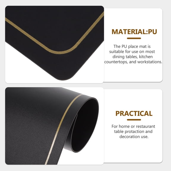 Luxshiny 4Pcs Black PU Dining Table Placemats Heat Resistant Place Mats for Table Use