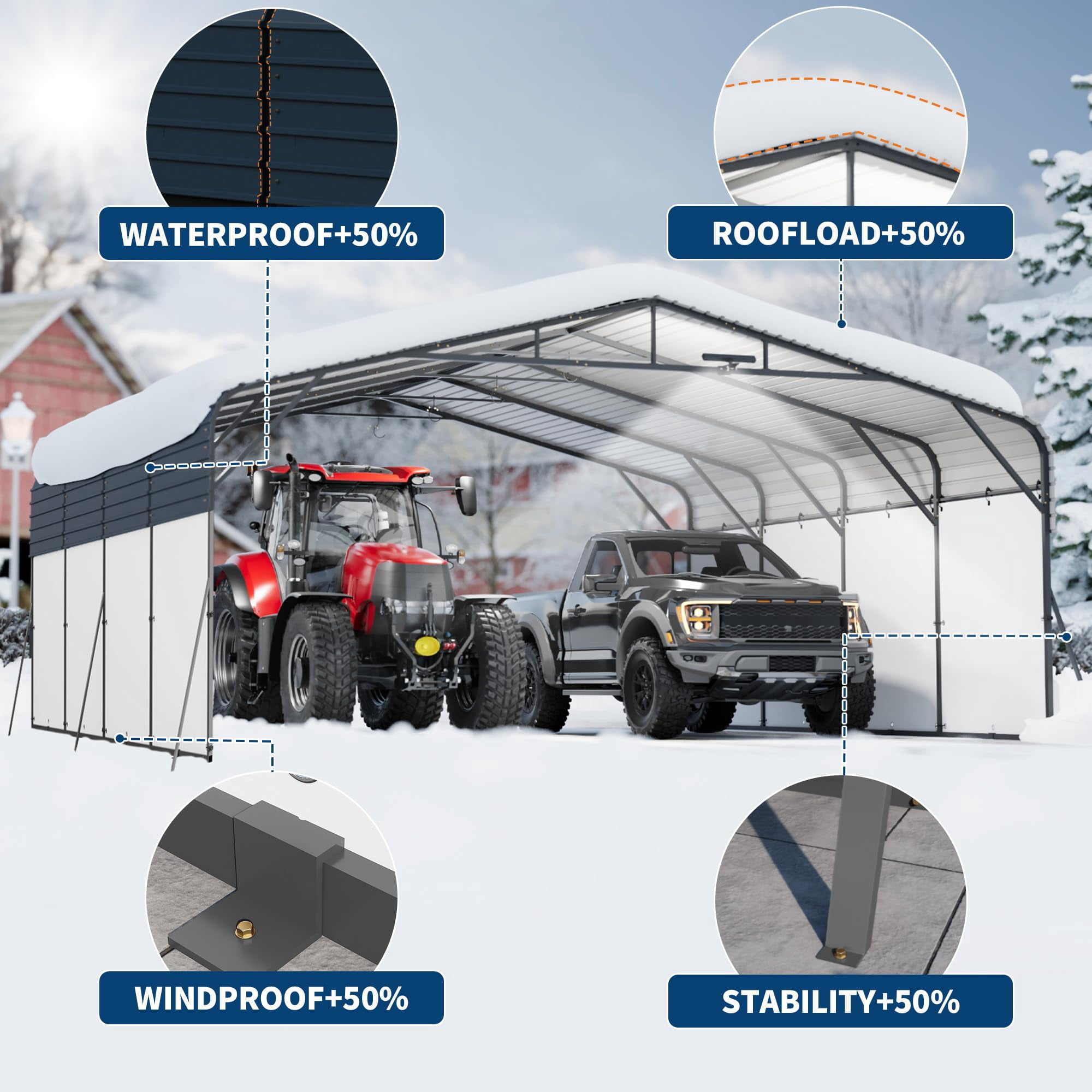 20x20FT Metal Carport w/Led Light,Outdoor Portable Car Garage,Removable PE Sidewalls,Reinforced Base & Galvanized Steel Roof, Outdoor Car Port Canopy Shelter for Boats, Full-Sized Pickup Trucks