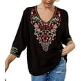 thumbnail image 2 of Women's Boho Embroidered Tops 3/4 Sleeve Mexican Peasant Shirts Bohemian Loose Tunic Blouses, 2 of 5