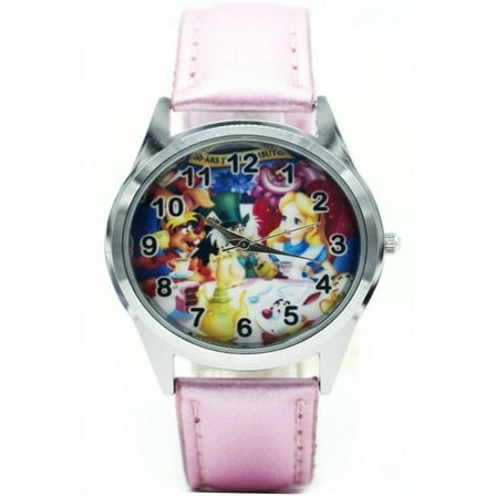 Alice In Wonderland Pink Leather Band Wrist Watch