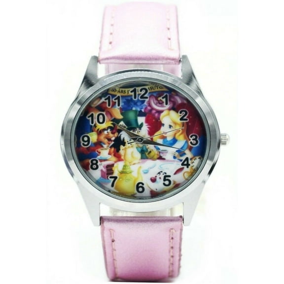 Alice In Wonderland Pink Leather Band Wrist Watch
