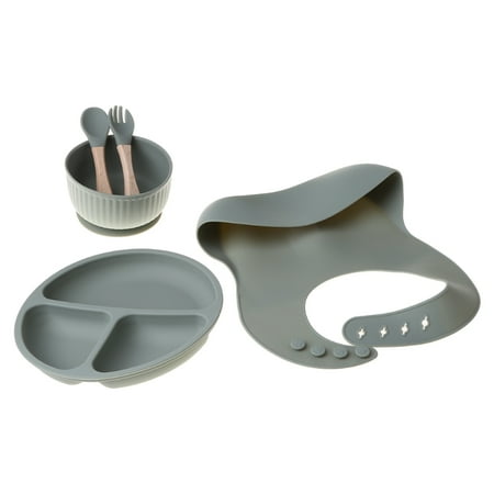 

ZUARFY 5PCS/Set Baby Feeding Tableware BPA Free Food Grade Silicone Bowl Bib Placemat Fork Spoon Feeding Set Baby Supplies