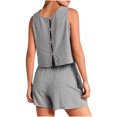 thumbnail image 4 of Birdeem Mode Femme Col Rond Blouse Sans Manches Ample Coton Lin Poches Pantalons Ensembles Chemises, 4 of 8