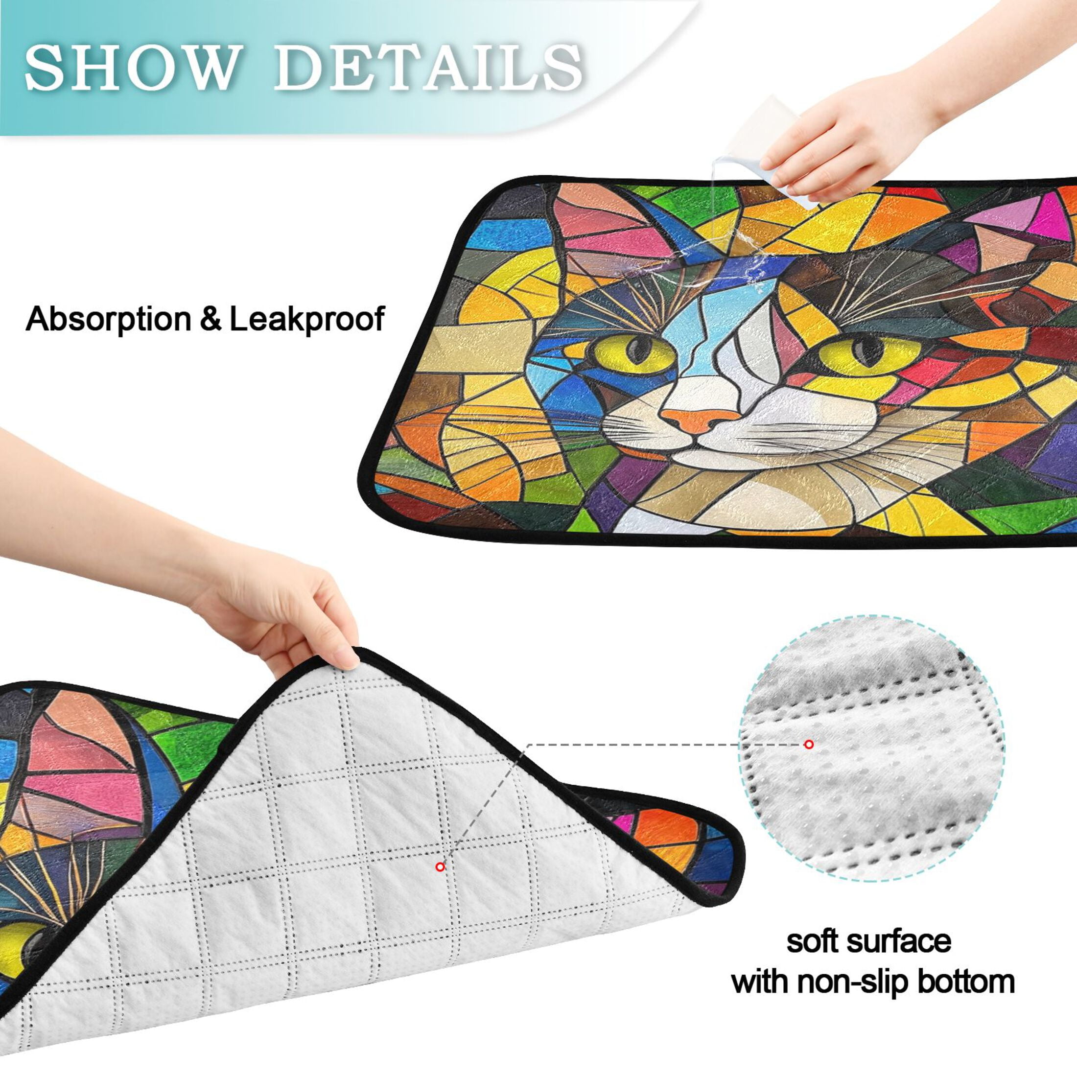 Qxltty Stained Glass Civet Cat litter Pads Pet Set of 3 Diaper Mats Center Anti-leakage Layer Absorbent Soft and Comfortable