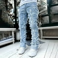 thumbnail image 4 of WTOBBY Men's Retro Casual Mid-Rise Washed Straight Slim Fashion Jeans, Distressed Perforated Design for Everyday Stylish Wear, Comfortable Denim Fit,Sky Blue 2XL, 4 of 4