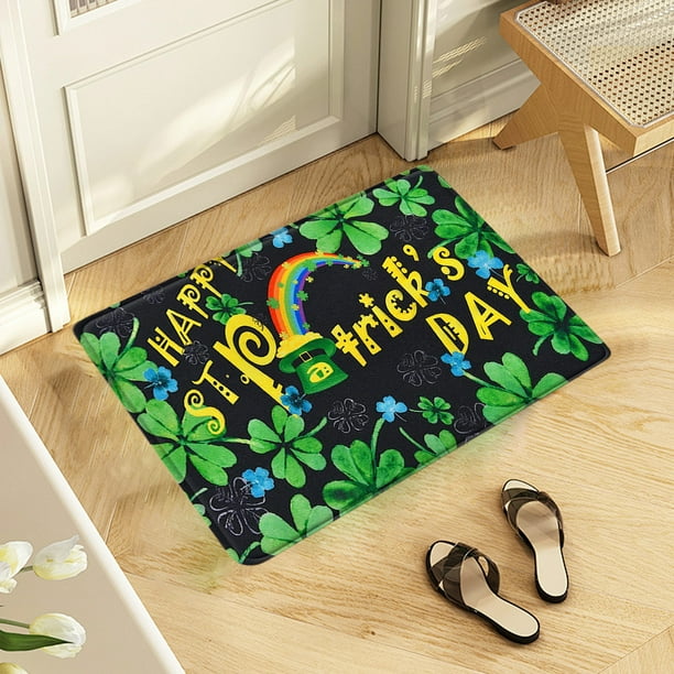 Uuiauoio Quick Dry Bath Mat for Bathroom,Super Absorbent Happy St. Patrick's Day Bath Rug Non-Slip Rubber Backing,Machine Washable Bathroom Floor Mat for Shower, Tub, Sink Area Green Clover 16x24