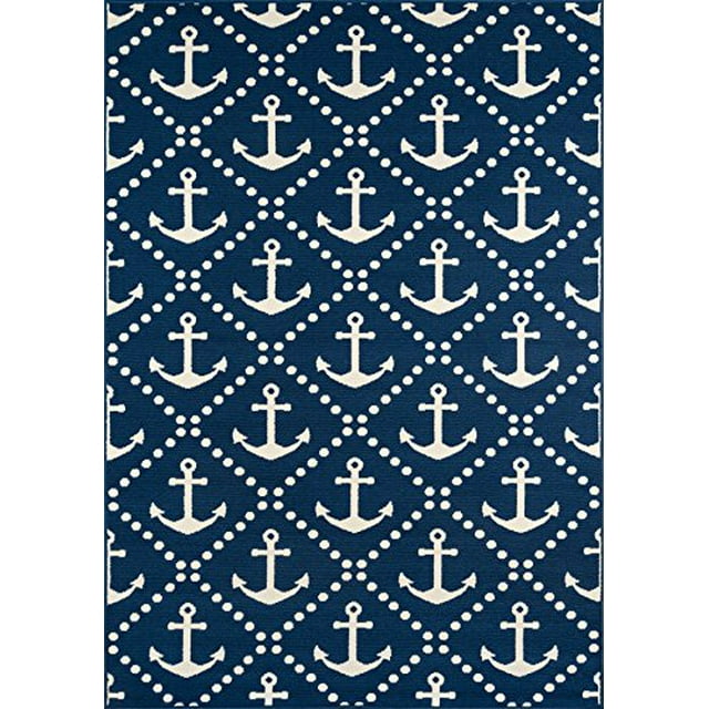 Momeni Rugs BAJA0BAJ16NVY5376 Baja Collection Contemporary Indoor Outdoor Area Rug, 5`3"x7`6", Navy Blue